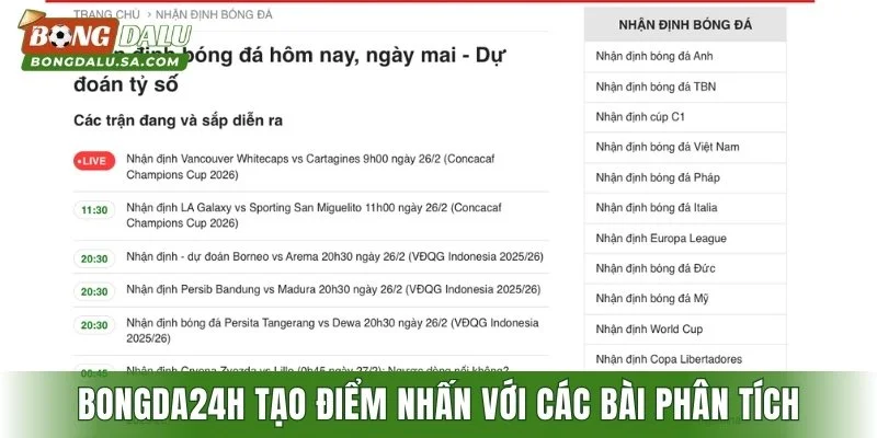 Bongda24h tạo điểm nhấn với các bài phân tích