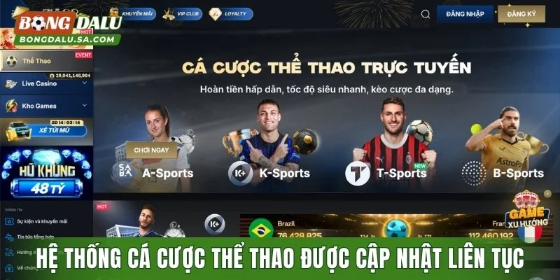 Hệ thống cá cược thể thao được cập nhật liên tục