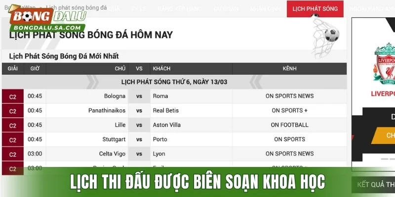 Lịch thi đấu được biên soạn khoa học