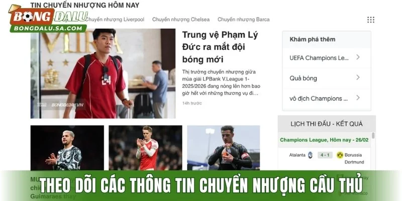 Theo dõi các thông tin chuyển nhượng cầu thủ