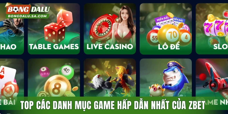 Top các danh mục game hấp dẫn nhất của ZBET 